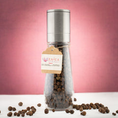 Allspice in sleek stainless steel mill for premium spice grinding experience