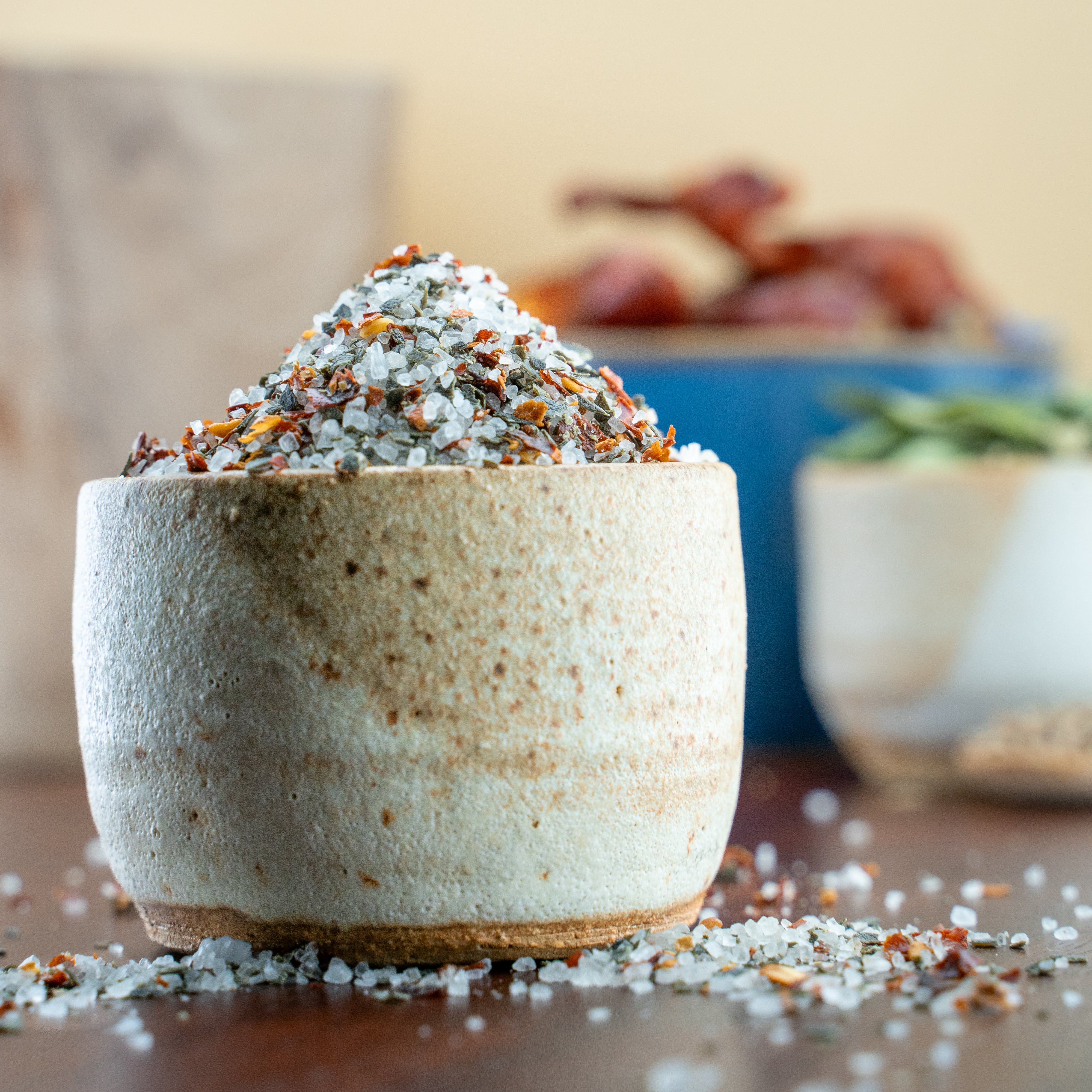 First look at Spicy Kombu Salt in glass jar with seaweed and spice blend